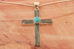 Genuine Sleeping Beauty Turquoise Sterling Silver Cross Pendant